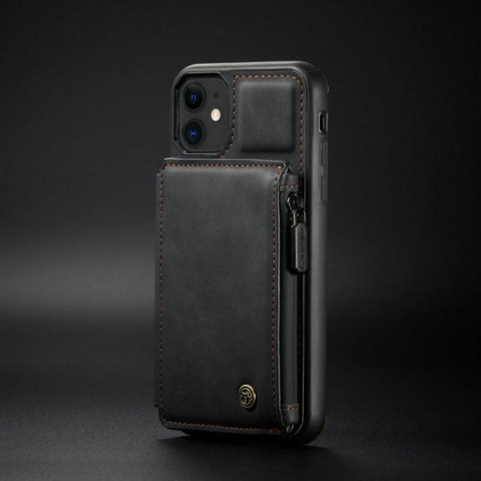 Slim Back Case with Zipper for iPhone 11 to 15 Series: teal blue, black phone case with wallet-style flip cover, minimal prac