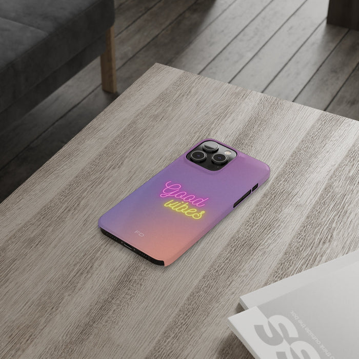 Slim Case for iPhone, Good Vibes Edition: purple, pink Good vibes text theme, minimal colorful typography style