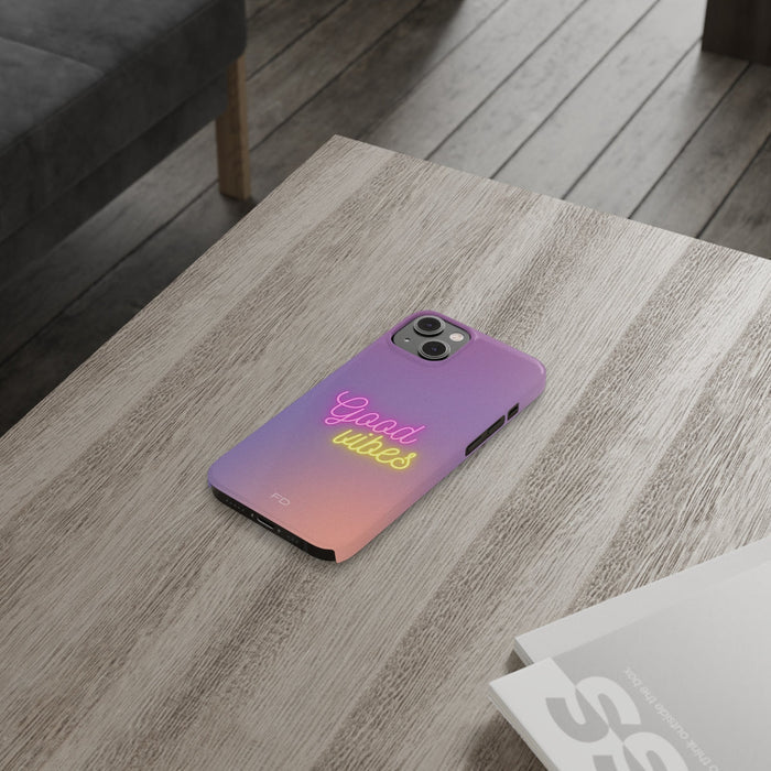 Slim Case for iPhone, Good Vibes Edition: purple, pink Good vibes text theme, minimal colorful typography style