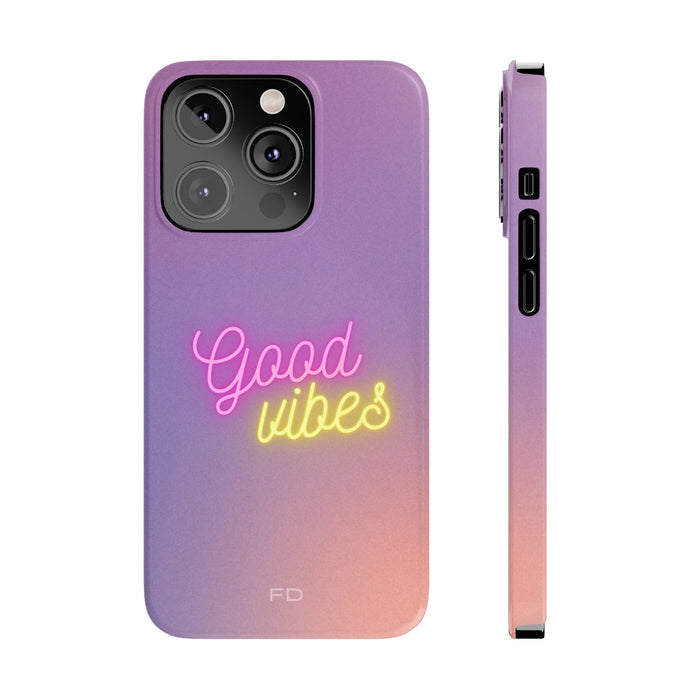 Slim Case for iPhone, Good Vibes Edition: purple, pink Good vibes text theme, minimal colorful typography style