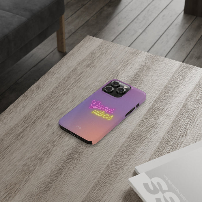 Slim Case for iPhone, Good Vibes Edition: purple, pink Good vibes text theme, minimal colorful typography style