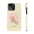 Slim Case for iPhone, Yoga Inspired Upward Facing Dog Design: pale yellow, pink cartoon dog, cute cartoon minimalist style