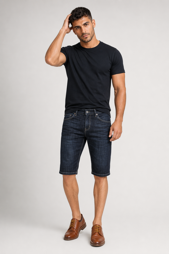 Slim Fit Black Denim Shorts for Men - Mid Length Default