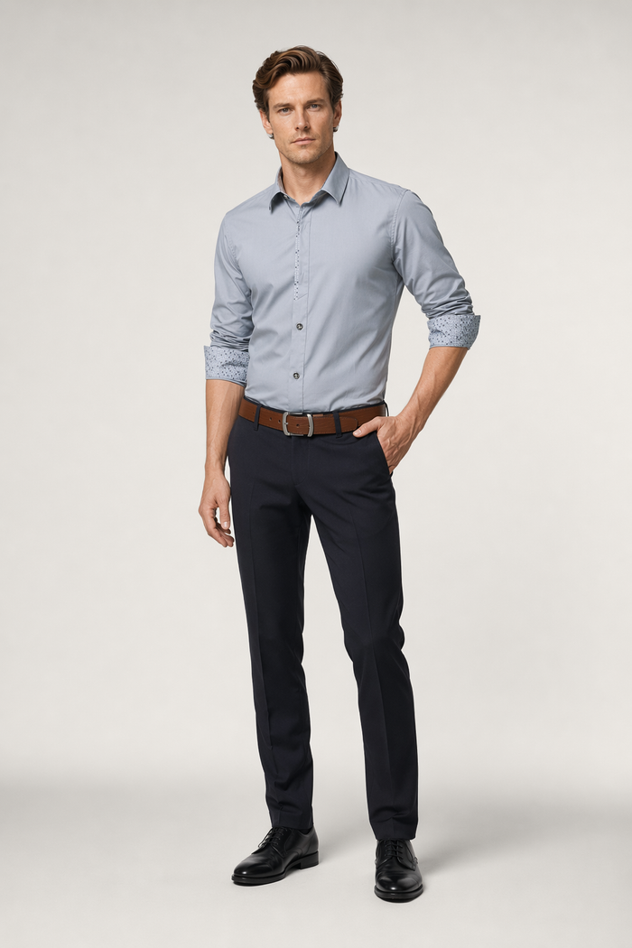 Slim Fit Button-Up Shirt for Men's Casual Wear Gray