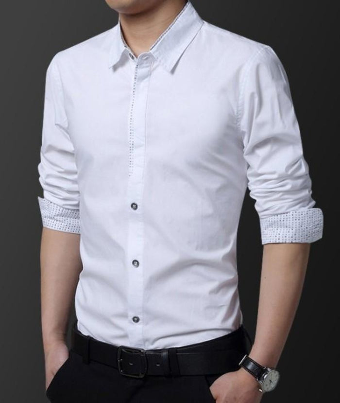 Slim Fit Button-Up Shirt for Men's Casual Wear: light gray, dark gray patterned cuff lining button-up shirt, minimal style