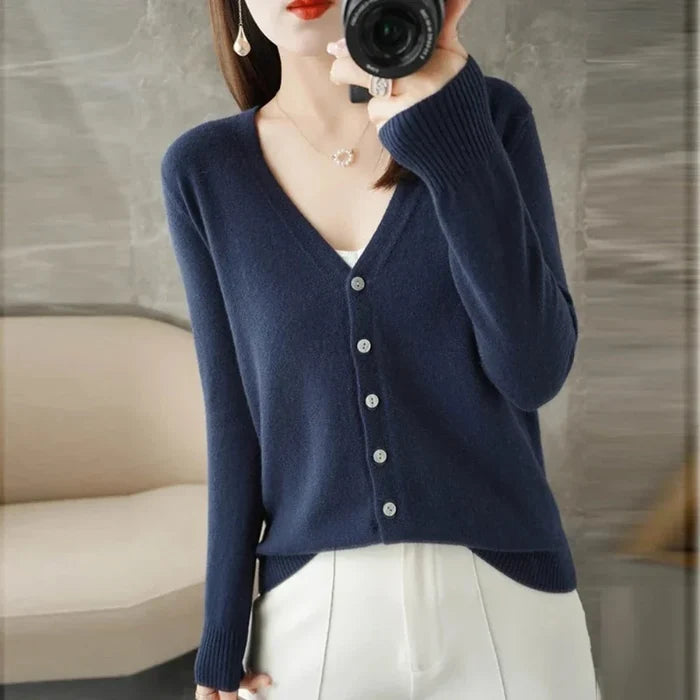 Slim Fit Cardigan for Women, Korean Inspired Design: emerald green, white button-front cardigan sweater, minimal style