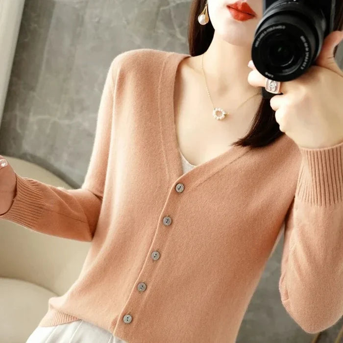 Slim Fit Cardigan for Women, Korean Inspired Design: emerald green, white button-front cardigan sweater, minimal style