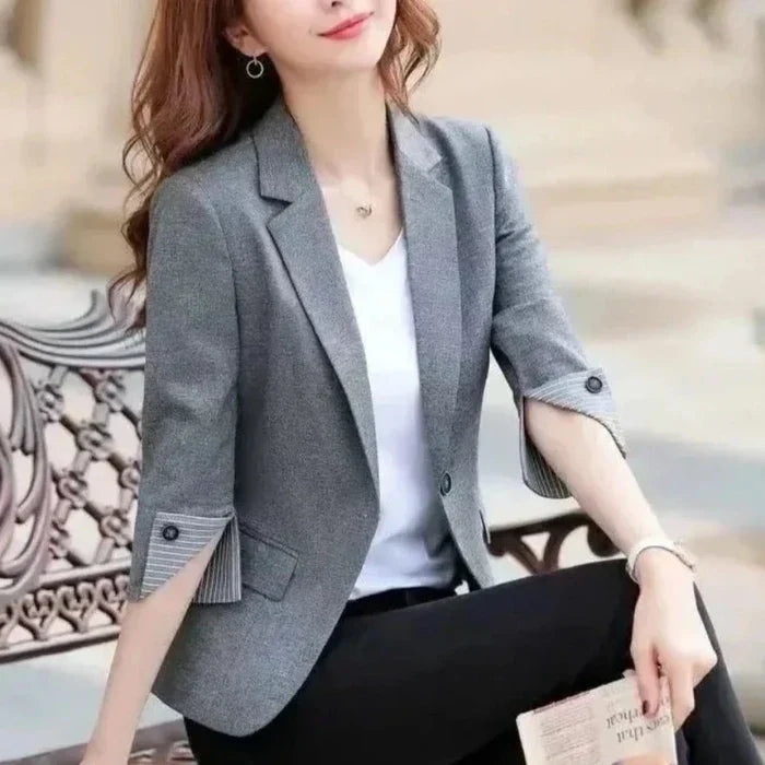 Slim Fit Korean-Inspired Blazer Jacket for Women: gray, black women's blazer jacket, tailored, casual business style