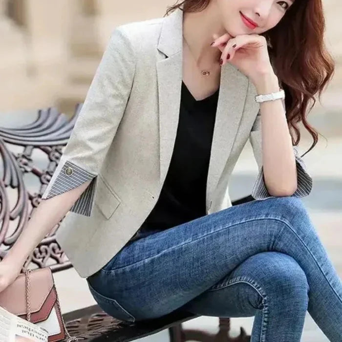 Slim Fit Korean-Inspired Blazer Jacket for Women: gray, black women's blazer jacket, tailored, casual business style