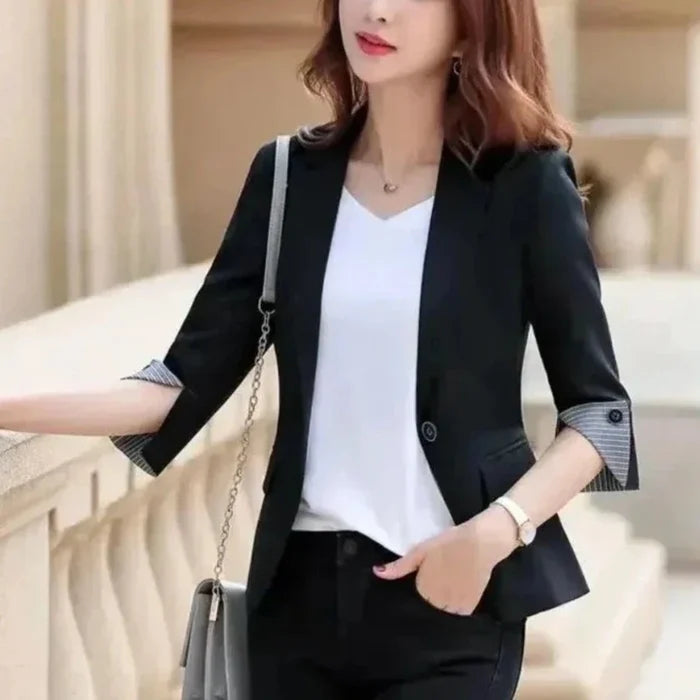 Slim Fit Korean-Inspired Blazer Jacket for Women: gray, black women's blazer jacket, tailored, casual business style