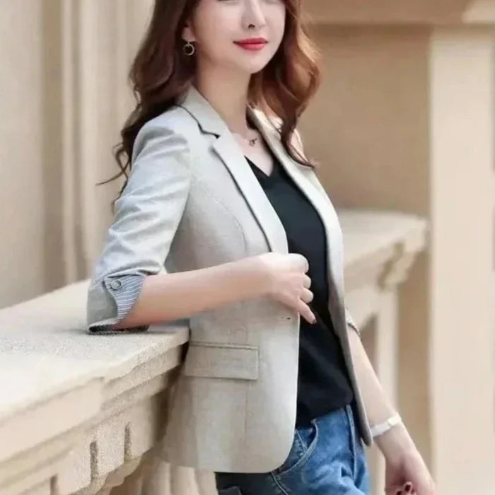 Slim Fit Korean-Inspired Blazer Jacket for Women: gray, black women's blazer jacket, tailored, casual business style