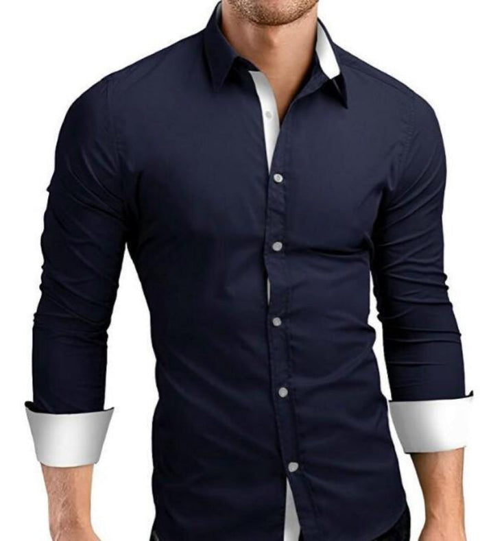 Slim-Fit Long Sleeve Button-Up Shirt for Men: black, red long-sleeve button-up shirt, modern dressy style