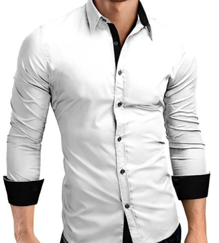 Slim-Fit Long Sleeve Button-Up Shirt for Men: black, red long-sleeve button-up shirt, modern dressy style