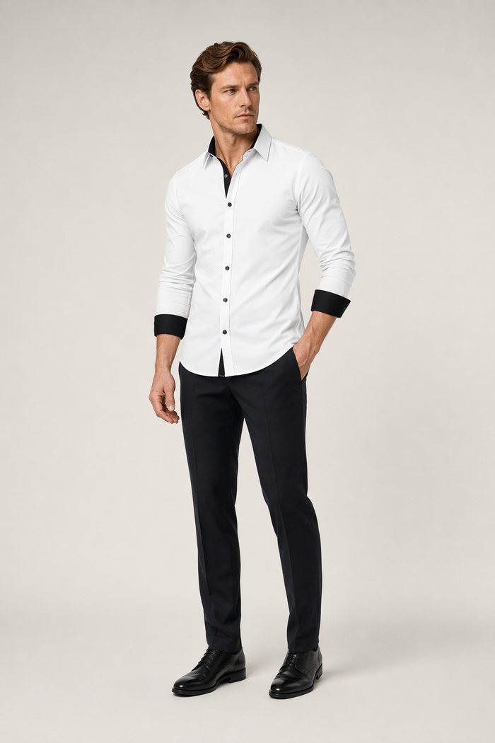 Slim-Fit Long Sleeve Button-Up Shirt for Men White