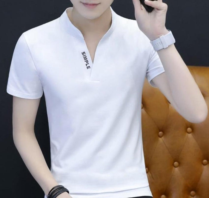 Slim Fit Men's Casual V-Neck Tee: white, black short-sleeve shirt, minimal style