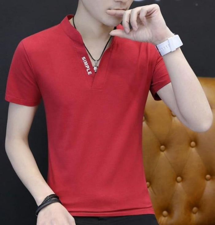 Slim Fit Men's Casual V-Neck Tee: white, black short-sleeve shirt, minimal style