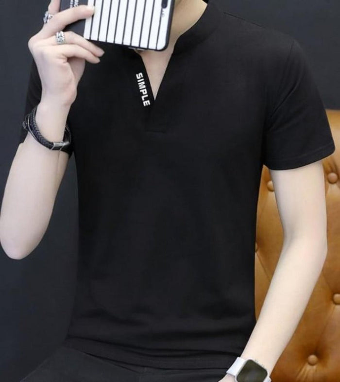 Slim Fit Men's Casual V-Neck Tee: white, black short-sleeve shirt, minimal style