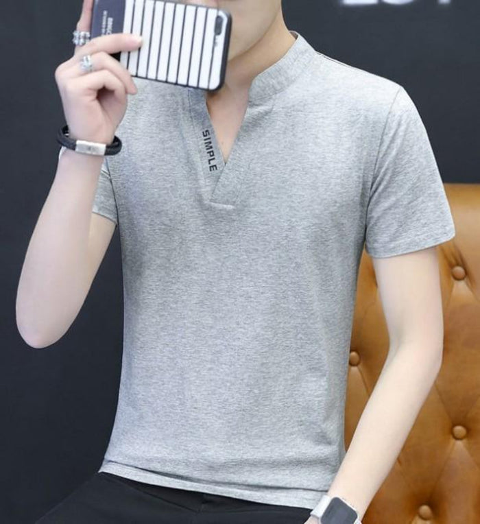 Slim Fit Men's Casual V-Neck Tee: white, black short-sleeve shirt, minimal style