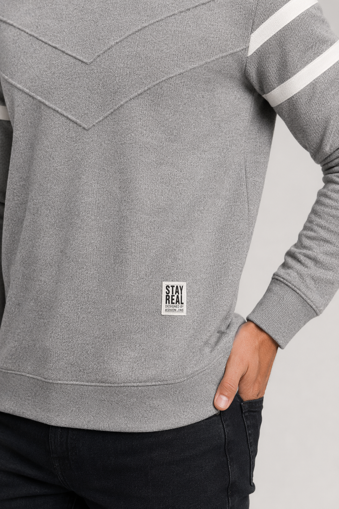 Slim Fit Men's Round Neck Pullover Sweater Gray