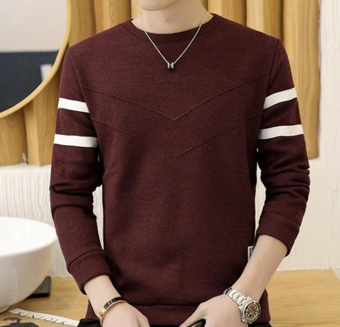 Slim Fit Men's Round Neck Pullover Sweater: heather gray, white long-sleeve pullover sweatshirt, casual minimal style