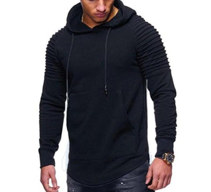 Slim Fit Motorcycle Jacket for Men in Ebony: black, dark gray hooded sweatshirt, modern casual style