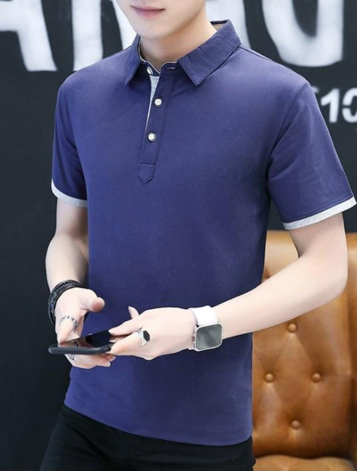 Slim-Fit Short-Sleeve Polo Shirt for Men: light gray, black short-sleeve polo shirt, minimal casual style