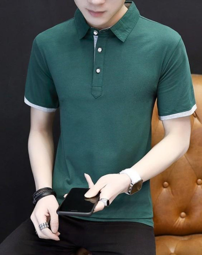 Slim-Fit Short-Sleeve Polo Shirt for Men: light gray, black short-sleeve polo shirt, minimal casual style
