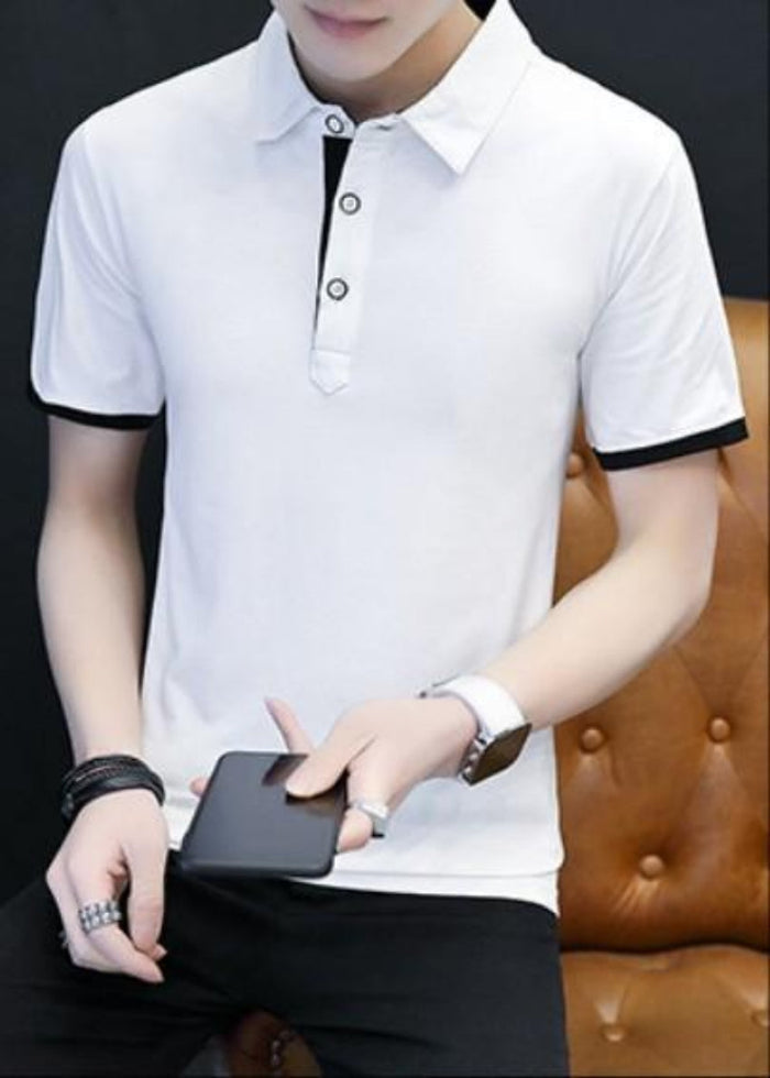 Slim-Fit Short-Sleeve Polo Shirt for Men: light gray, black short-sleeve polo shirt, minimal casual style