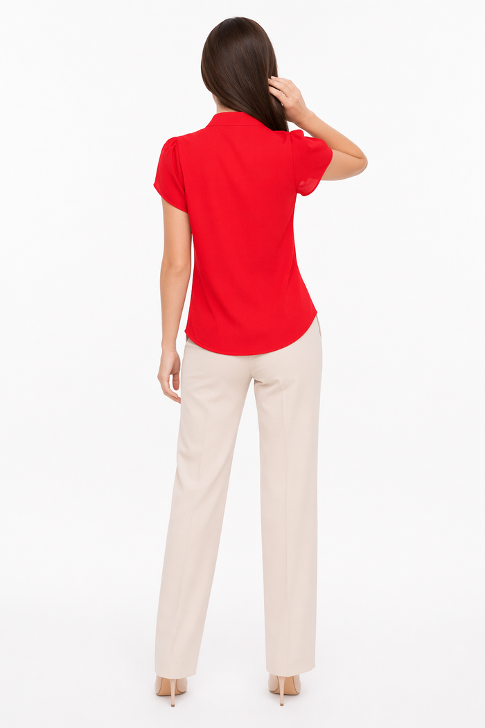Slim Fit V-Neck Blouse for Women Red