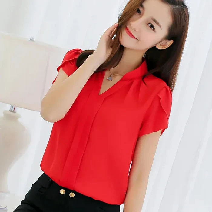 Slim Fit V-Neck Blouse for Women: red women's blouse, minimal dressy style