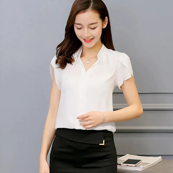 Slim Fit V-Neck Blouse for Women: red women's blouse, minimal dressy style