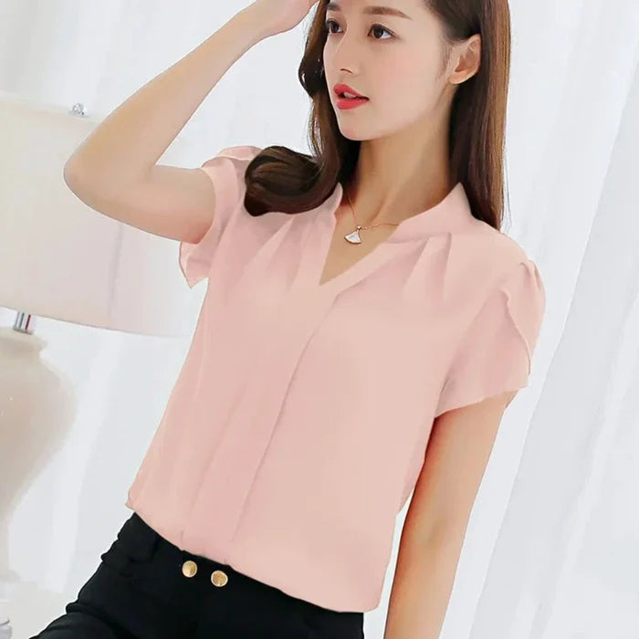 Slim Fit V-Neck Blouse for Women: red women's blouse, minimal dressy style