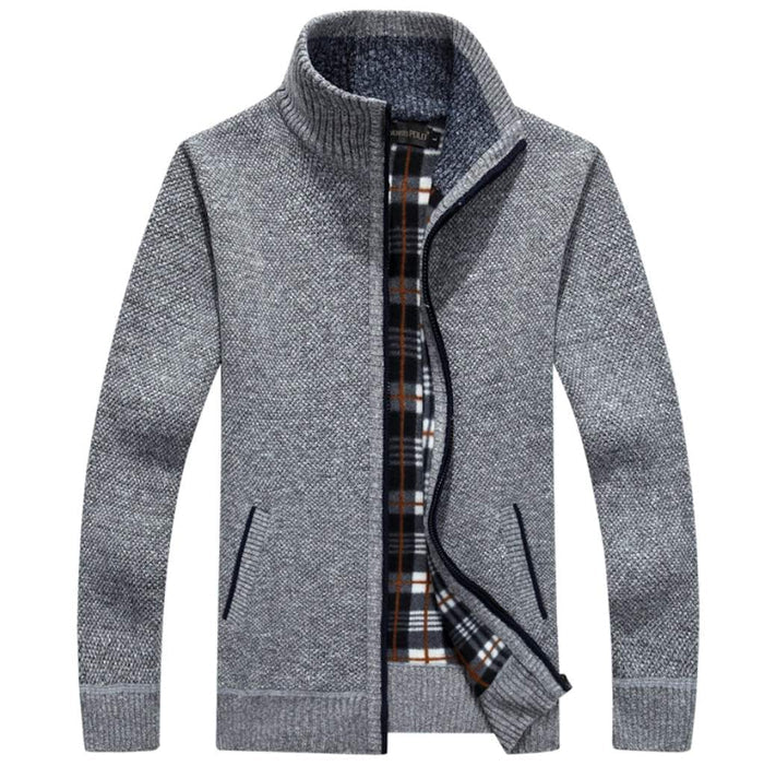 Slim Fit Zipper Cardigan for Men with Stand-Up Collar: heather gray, black zip-front sweater jacket, casual style
