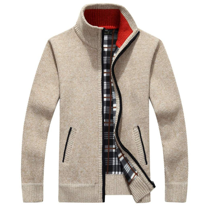 Slim Fit Zipper Cardigan for Men with Stand-Up Collar: heather gray, black zip-front sweater jacket, casual style