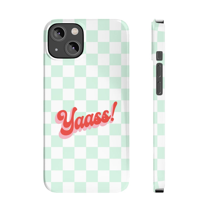 Slim Retro iPhone 14, 14 PRO, and 14 PRO MAX Cover by Yaass: mint green, white phone case, playful graphic style