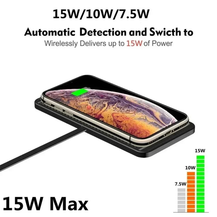 Slip-Resistant Rapid Wireless Charging Pad for Vehicles: black, dark gray car wireless charging pad with USB cable, minimal s