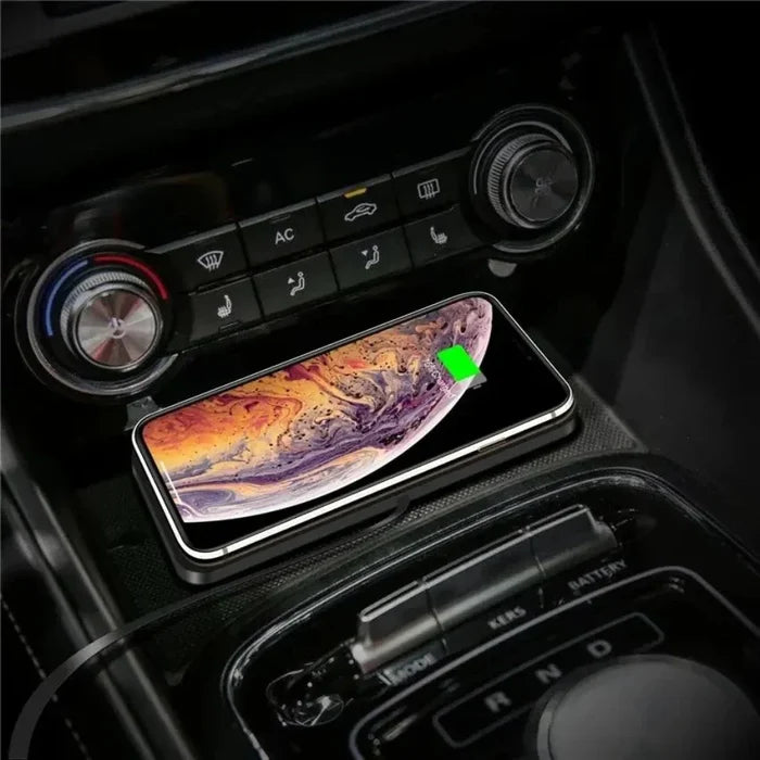Slip-Resistant Rapid Wireless Charging Pad for Vehicles: black, dark gray car wireless charging pad with USB cable, minimal s