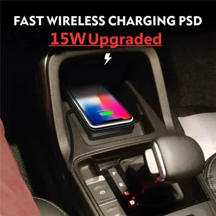 Slip-Resistant Rapid Wireless Charging Pad for Vehicles: black, dark gray car wireless charging pad with USB cable, minimal s