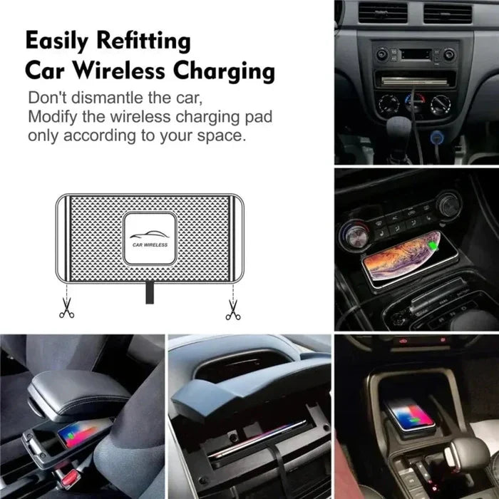Slip-Resistant Rapid Wireless Charging Pad for Vehicles: black, dark gray car wireless charging pad with USB cable, minimal s