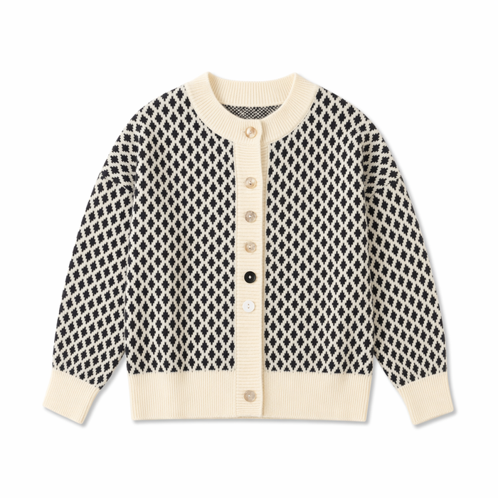 Small Diamond Print Women's Short Cardigan: A Clear Representation of Elegance Black