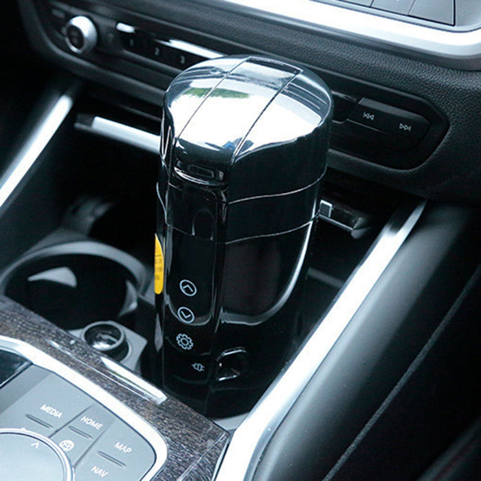 Smart Car Mug with Heating Functionality: black, dark gray electronic handheld device with charging cable, minimal modern sty