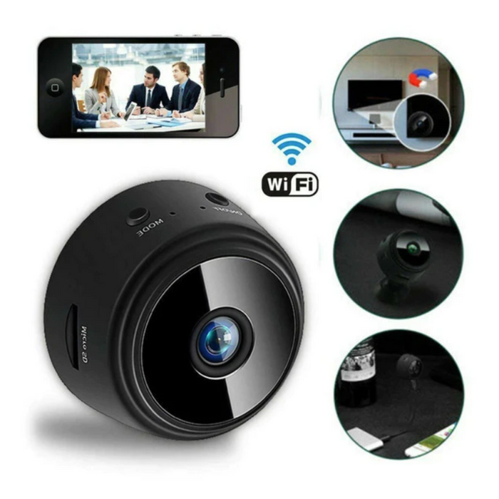 Smart Compact Wireless Camera with WiFi Connectivity: black, dark gray mini camera, compact minimalist electronics style