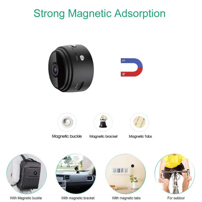 Smart Compact Wireless Camera with WiFi Connectivity: black, dark gray mini camera, compact minimalist electronics style