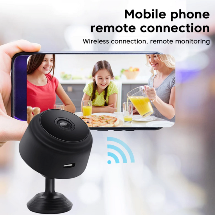 Smart Compact Wireless Camera with WiFi Connectivity: black, dark gray mini camera, compact minimalist electronics style