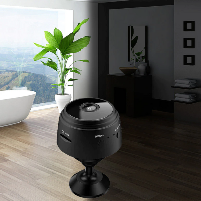Smart Compact Wireless Camera with WiFi Connectivity: black, dark gray mini camera, compact minimalist electronics style