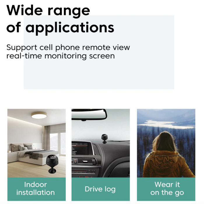Smart Compact Wireless Camera with WiFi Connectivity: black, dark gray mini camera, compact minimalist electronics style