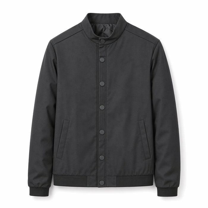 Snap Button Men's Stand Collar Jacket - Retain the essence of the product while providing a distinct variation. Black