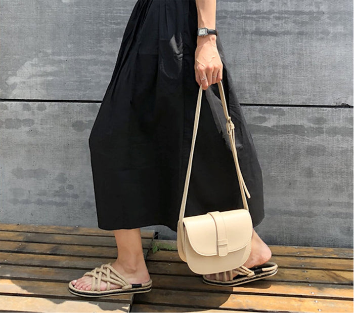 Snap Closure Crossbody Bag for Women: cream, beige shoulder bag, minimal style