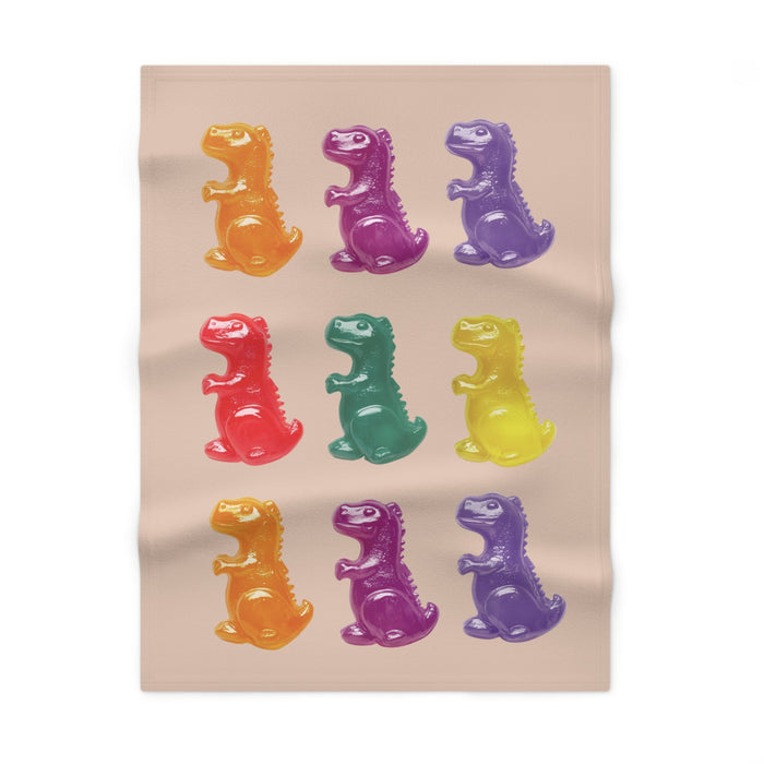 Soft Fleece Baby Blanket featuring Gummy Dinosaur Rex: beige, orange cartoon dinosaur, kawaii cartoon style