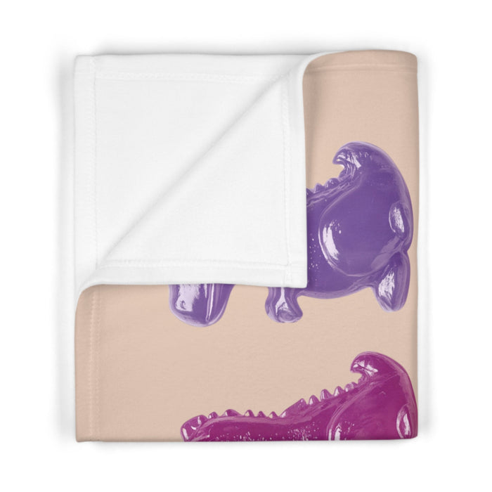 Soft Fleece Baby Blanket featuring Gummy Dinosaur Rex: beige, orange cartoon dinosaur, kawaii cartoon style